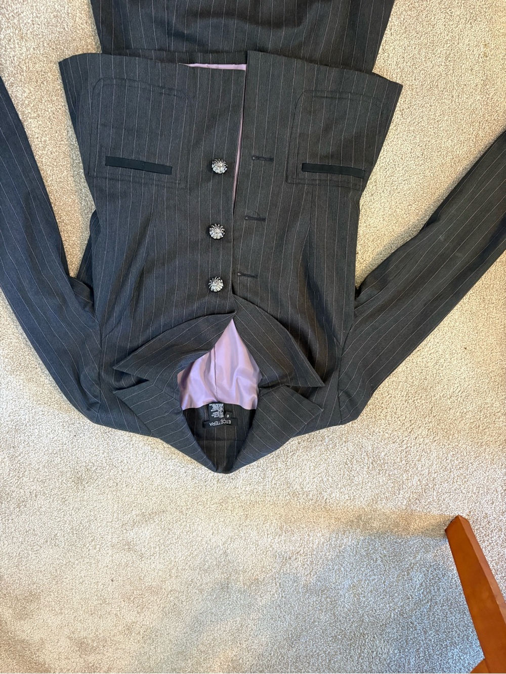 Women's Pinstripe Blazer and skirt set - Gray with Silver Button Detail